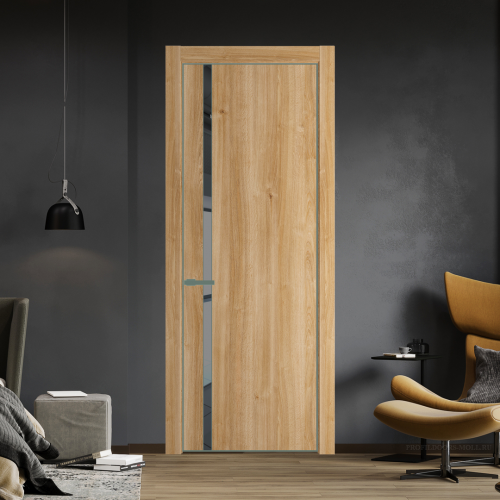Межкомнатная дверь ProfilDoors 21NA Дуб Карамель профиль Зеленый воск вставка Зеркало Grey