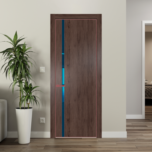 Межкомнатная дверь ProfilDoors 21NA Дуб Тобакко профиль Красный антрацит вставка Зеркало Blue