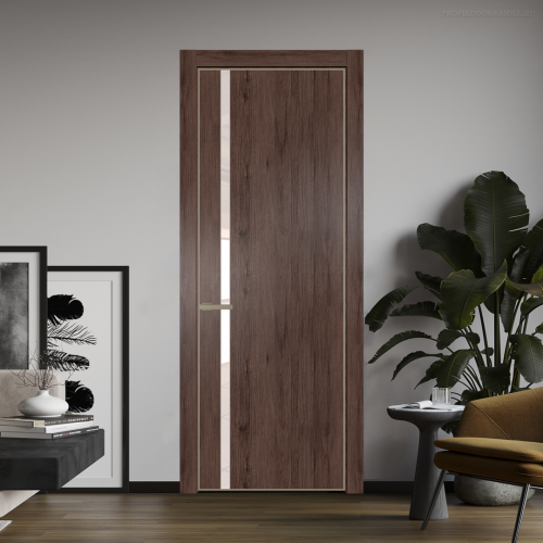 Межкомнатная дверь ProfilDoors 21NA Дуб Тобакко профиль Никель матовый вставка Lacobel Перламутровый лак