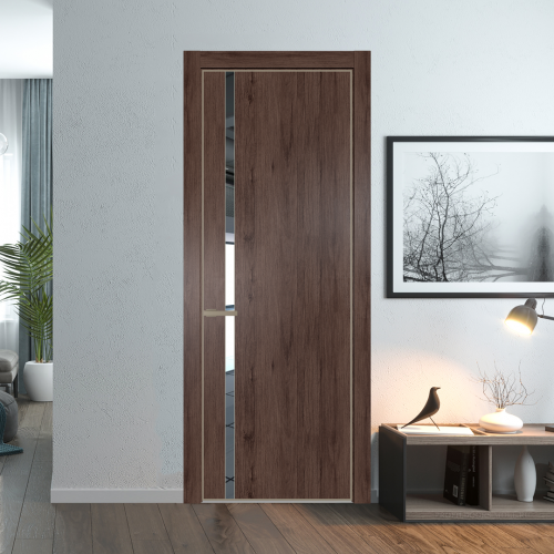 Межкомнатная дверь ProfilDoors 21NA Дуб Тобакко профиль Никель матовый вставка Зеркало