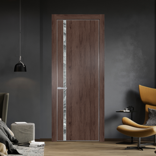 Межкомнатная дверь ProfilDoors 21NA Дуб Тобакко профиль Серебро вставка Атриум серебро