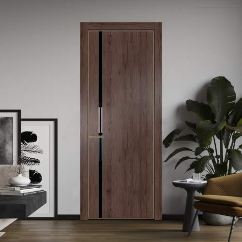 Межкомнатная дверь ProfilDoors 21NA Дуб Тобакко профиль Шампань вставка Lacobel Черный лак