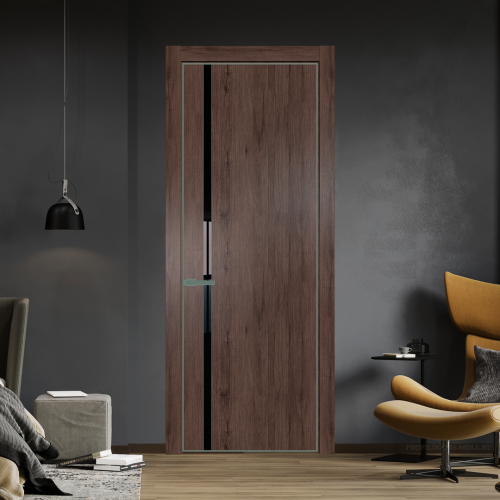 Межкомнатная дверь ProfilDoors 21NA Дуб Тобакко профиль Зеленый воск вставка Lacobel Черный лак