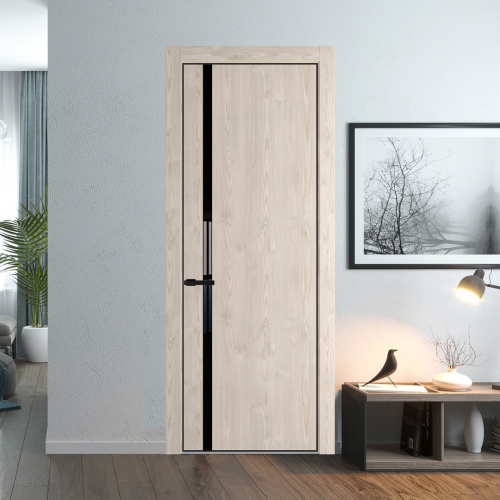 Межкомнатная дверь ProfilDoors 21NA Каштан светлый профиль Черный матовый вставка Lacobel Черный лак