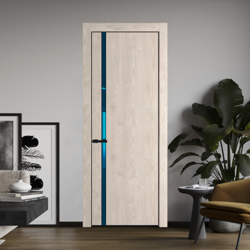 Межкомнатная дверь ProfilDoors 21NA Каштан светлый профиль Черный матовый вставка Зеркало Blue