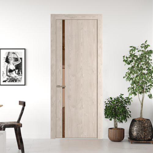 Межкомнатная дверь ProfilDoors 21NA Каштан светлый профиль Никель матовый вставка Зеркало Bronza