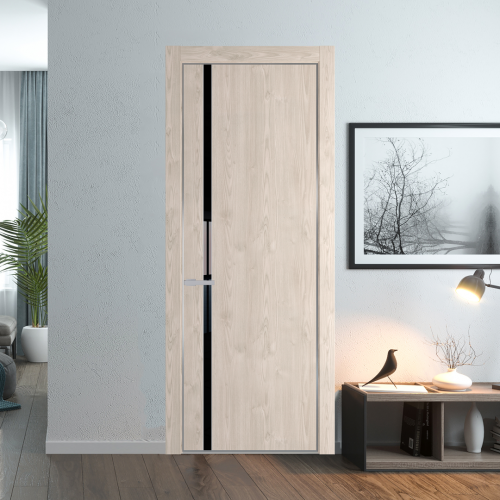 Межкомнатная дверь ProfilDoors 21NA Каштан светлый профиль Серебро вставка Lacobel Черный лак