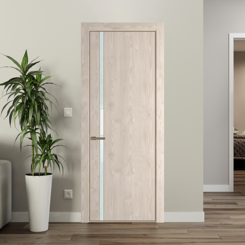 Межкомнатная дверь ProfilDoors 21NA Каштан светлый профиль Шампань вставка Lacobel Белый лак