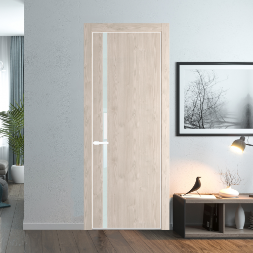 Межкомнатная дверь ProfilDoors 21NA Каштан светлый профиль Вайт вставка Lacobel Белый лак