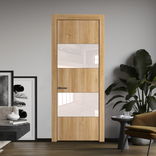 Межкомнатная дверь ProfilDoors 22NA Дуб Карамель профиль Деорэ вставка Lacobel Перламутровый лак