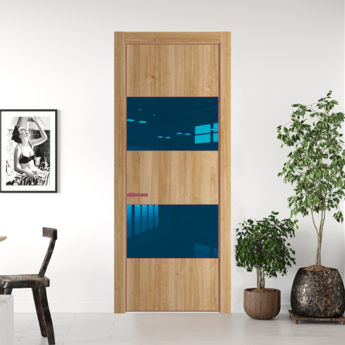 Межкомнатная дверь ProfilDoors 22NA Дуб Карамель профиль Красный антрацит вставка Зеркало Blue