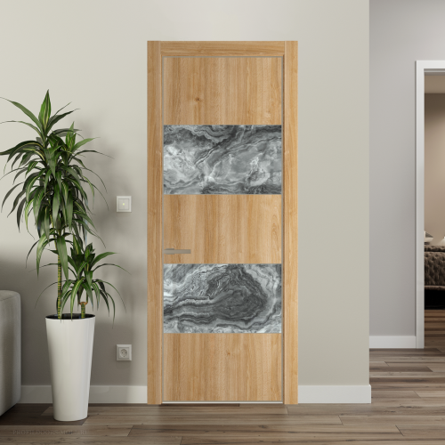 Межкомнатная дверь ProfilDoors 22NA Дуб Карамель профиль Никель матовый вставка Атриум серебро