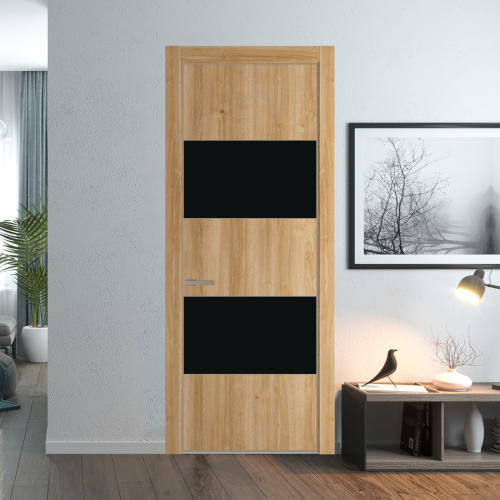 Межкомнатная дверь ProfilDoors 22NA Дуб Карамель профиль Никель матовый вставка Монохром черный