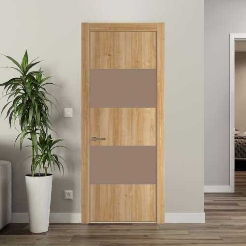 Межкомнатная дверь ProfilDoors 22NA Дуб Карамель профиль Шампань вставка Монохром капучино