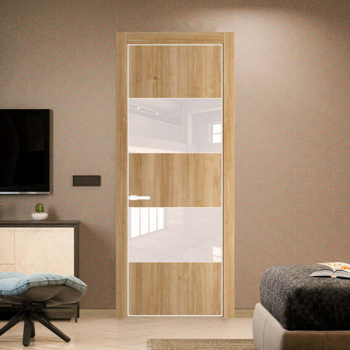 Межкомнатная дверь ProfilDoors 22NA Дуб Карамель профиль Вайт вставка Lacobel Перламутровый лак