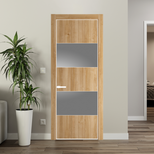 Межкомнатная дверь ProfilDoors 22NA Дуб Карамель профиль Вайт вставка Lacobel Серебряный лак