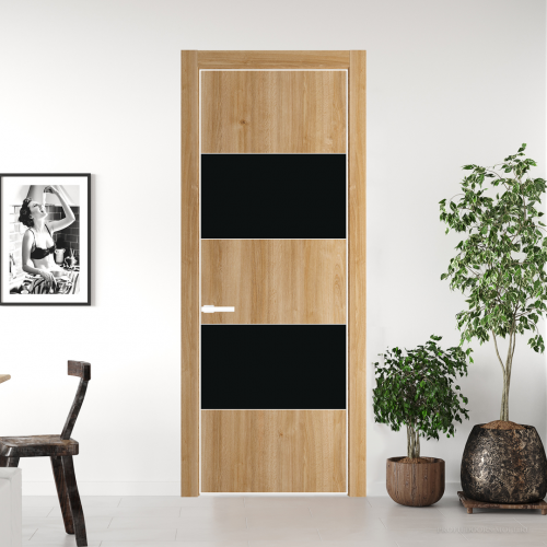 Межкомнатная дверь ProfilDoors 22NA Дуб Карамель профиль Вайт вставка Монохром черный