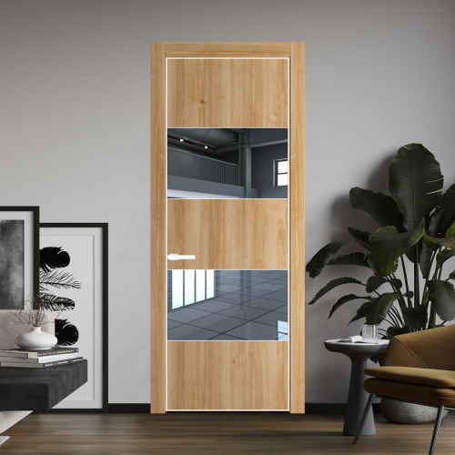 Межкомнатная дверь ProfilDoors 22NA Дуб Карамель профиль Вайт вставка Зеркало