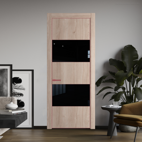 Межкомнатная дверь ProfilDoors 22NA Дуб Сонома профиль Красный антрацит вставка Lacobel Черный лак