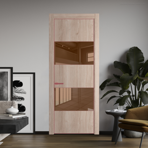 Межкомнатная дверь ProfilDoors 22NA Дуб Сонома профиль Красный антрацит вставка Зеркало Bronza