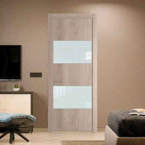 Межкомнатная дверь ProfilDoors 22NA Дуб Сонома профиль Никель матовый вставка Lacobel Белый лак