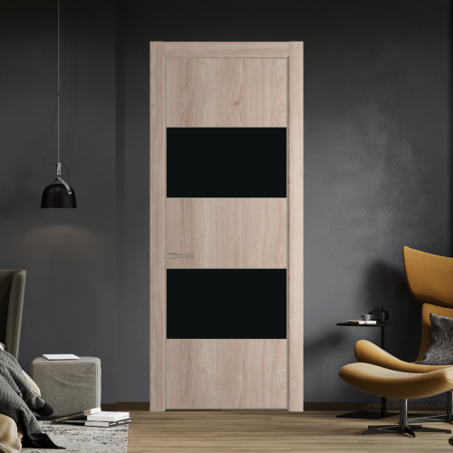 Межкомнатная дверь ProfilDoors 22NA Дуб Сонома профиль Никель матовый вставка Монохром черный