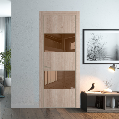 Межкомнатная дверь ProfilDoors 22NA Дуб Сонома профиль Никель матовый вставка Зеркало Bronza
