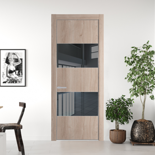 Межкомнатная дверь ProfilDoors 22NA Дуб Сонома профиль Серебро вставка Зеркало Grey