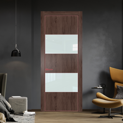 Межкомнатная дверь ProfilDoors 22NA Дуб Тобакко профиль Красный антрацит вставка Lacobel Белый лак