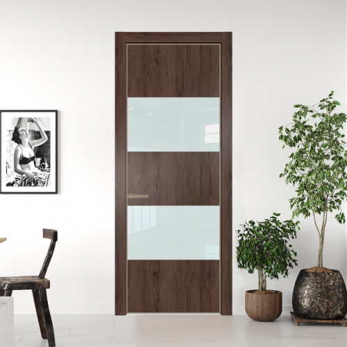Межкомнатная дверь ProfilDoors 22NA Дуб Тобакко профиль Никель матовый вставка Lacobel Белый лак
