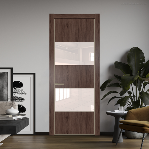 Межкомнатная дверь ProfilDoors 22NA Дуб Тобакко профиль Никель матовый вставка Lacobel Перламутровый лак
