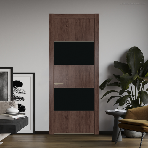 Межкомнатная дверь ProfilDoors 22NA Дуб Тобакко профиль Никель матовый вставка Монохром черный