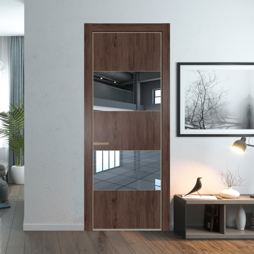 Межкомнатная дверь ProfilDoors 22NA Дуб Тобакко профиль Никель матовый вставка Зеркало