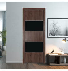 Межкомнатная дверь ProfilDoors 22NA Дуб Тобакко профиль Серебро вставка Монохром черный