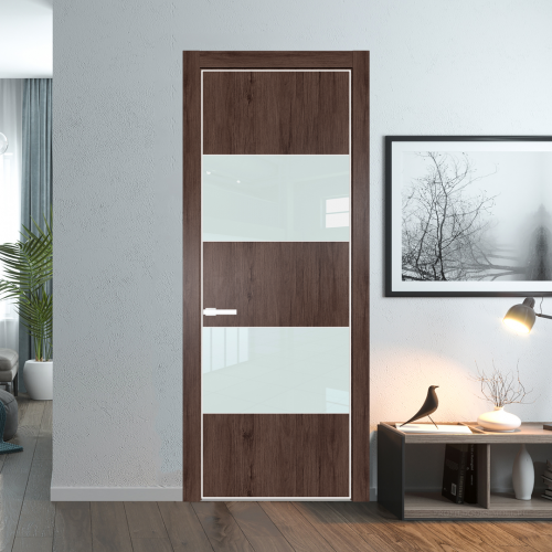 Межкомнатная дверь ProfilDoors 22NA Дуб Тобакко профиль Вайт вставка Lacobel Белый лак