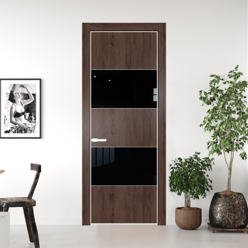 Межкомнатная дверь ProfilDoors 22NA Дуб Тобакко профиль Вайт вставка Lacobel Черный лак