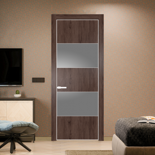 Межкомнатная дверь ProfilDoors 22NA Дуб Тобакко профиль Вайт вставка Lacobel Серебряный лак