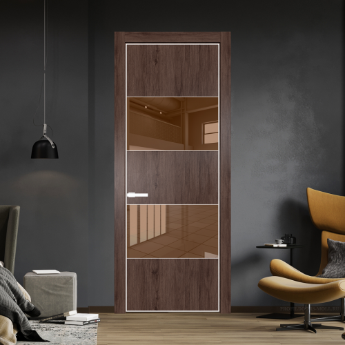 Межкомнатная дверь ProfilDoors 22NA Дуб Тобакко профиль Вайт вставка Зеркало Bronza
