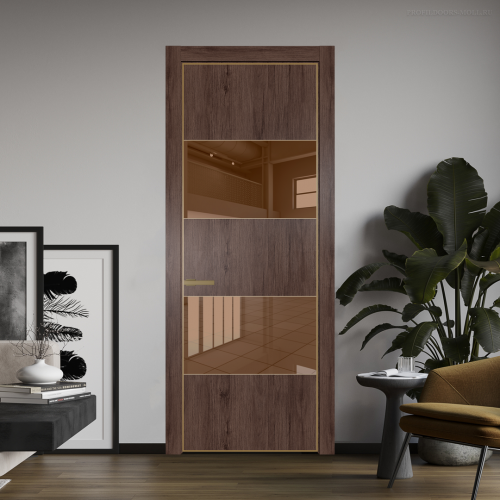Межкомнатная дверь ProfilDoors 22NA Дуб Тобакко профиль Золото вставка Зеркало Bronza