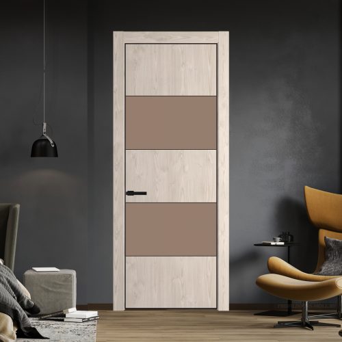 Межкомнатная дверь ProfilDoors 22NA Каштан светлый профиль Черный матовый вставка Монохром капучино