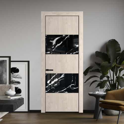 Межкомнатная дверь ProfilDoors 22NA Каштан светлый профиль Черный матовый вставка Нефи черный узор серебро