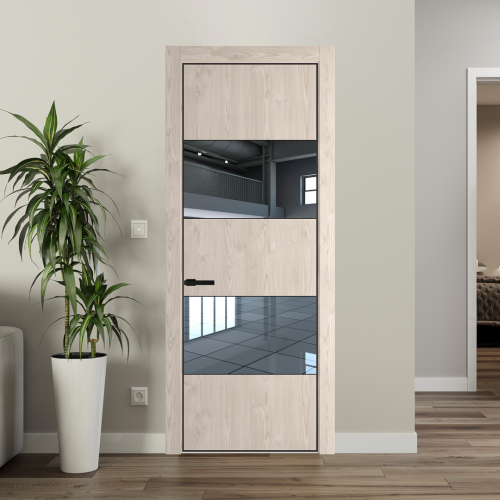 Межкомнатная дверь ProfilDoors 22NA Каштан светлый профиль Черный матовый вставка Зеркало