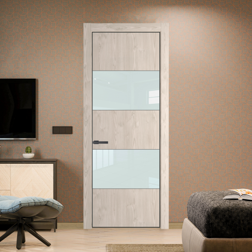 Межкомнатная дверь ProfilDoors 22NA Каштан светлый профиль Серая Ночь вставка Lacobel Белый лак