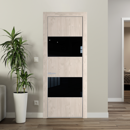 Межкомнатная дверь ProfilDoors 22NA Каштан светлый профиль Серебро вставка Lacobel Черный лак