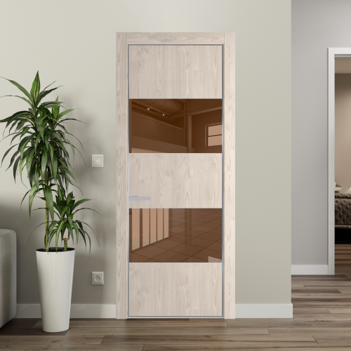 Межкомнатная дверь ProfilDoors 22NA Каштан светлый профиль Серебро вставка Зеркало Bronza
