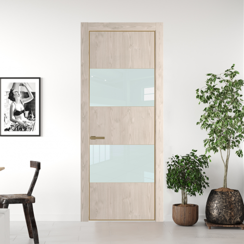 Межкомнатная дверь ProfilDoors 22NA Каштан светлый профиль Золото вставка Lacobel Белый лак