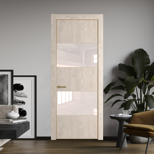 Межкомнатная дверь ProfilDoors 22NA Каштан светлый профиль Золото вставка Lacobel Перламутровый лак