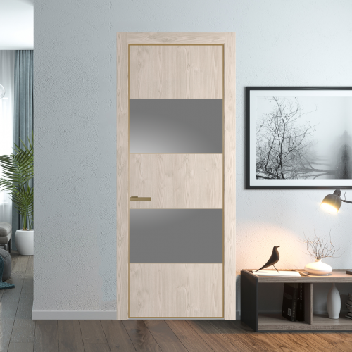 Межкомнатная дверь ProfilDoors 22NA Каштан светлый профиль Золото вставка Lacobel Серебряный лак