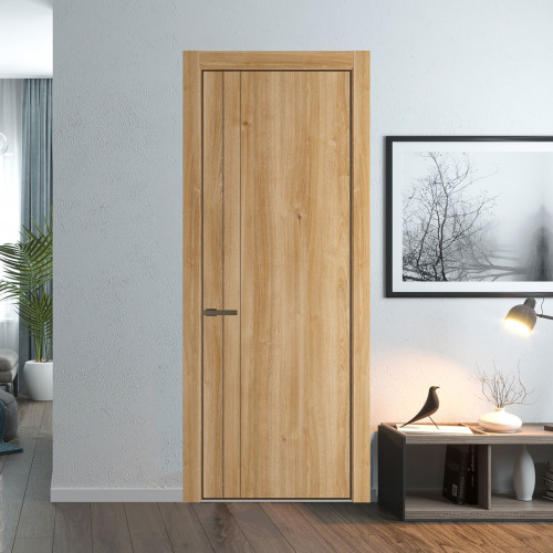 Межкомнатная дверь ProfilDoors 12 NE Дуб Карамель с кромкой Деорэ и алюминиевым молдингом