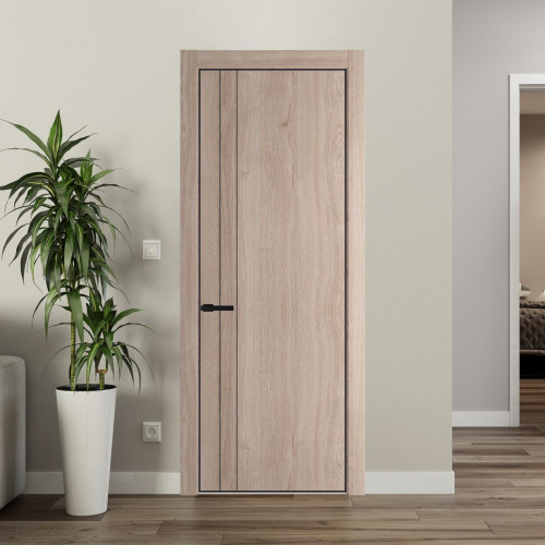 Межкомнатная дверь ProfilDoors 12 NE Дуб Сонома с кромкой Черный и алюминиевым молдингом